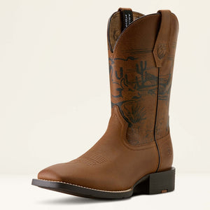 Ariat Men's Sport PBR Wide Square Toe Cowboy Boot, Distressed Brown