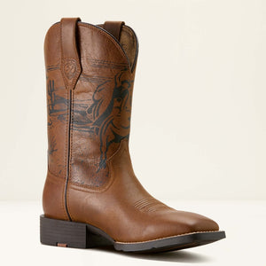 Ariat Men's Sport PBR Wide Square Toe Cowboy Boot, Distressed Brown