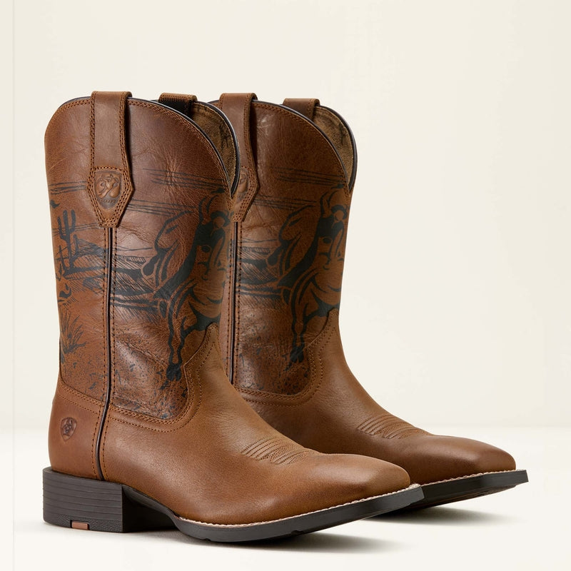 Ariat Men's Sport PBR Wide Square Toe Cowboy Boot, Distressed Brown