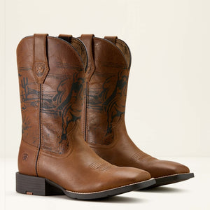 Ariat Men's Sport PBR Wide Square Toe Cowboy Boot, Distressed Brown