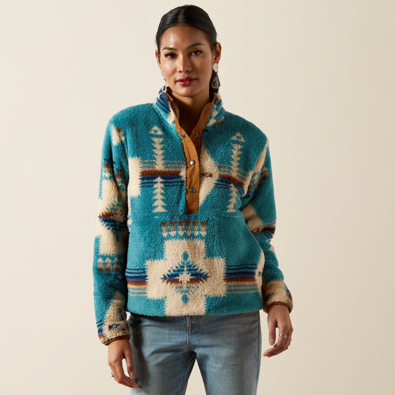 Ariat Women's Berber Snap Front Sweatshirt, Agave Southwest Print