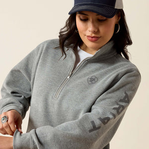 Ariat Women's Logo 1/2 Zip Sweatshirt, Heather Grey