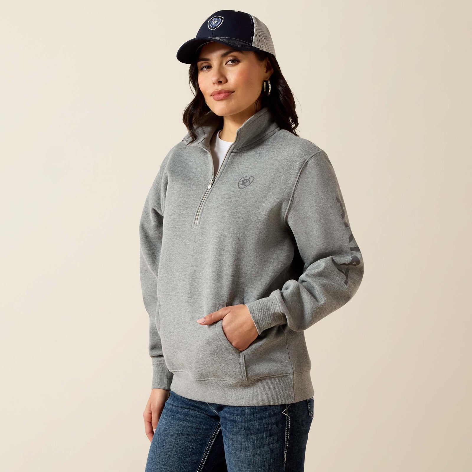 Ariat Women's Logo 1/2 Zip Sweatshirt, Heather Grey