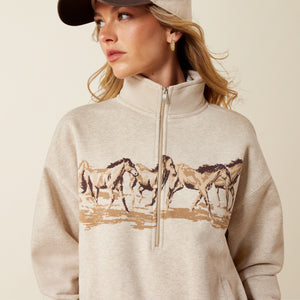 Ariat Women's Running Wild 1/2 Zip Sweatshirt, Oatmeal Heather