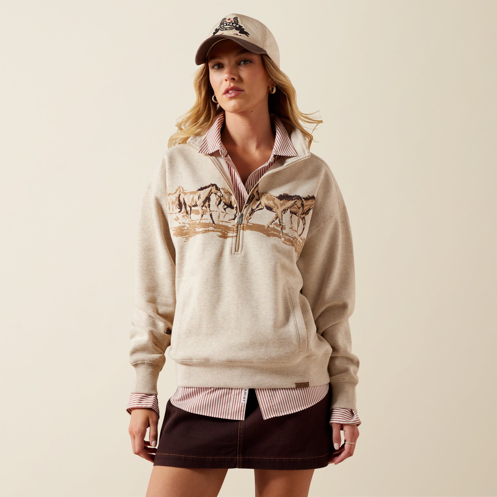 Ariat Women's Running Wild 1/2 Zip Sweatshirt, Oatmeal Heather
