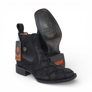 Hooch Men's Pirarucu Leather Print Square Toe Boot, Black