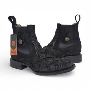 Hooch Men's Pirarucu Leather Print Square Toe Boot, Black