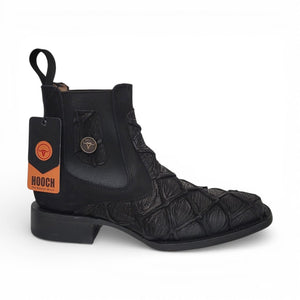 Hooch Men's Pirarucu Leather Print Square Toe Boot, Black