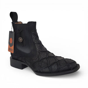 Hooch Men's Pirarucu Leather Print Square Toe Boot, Black