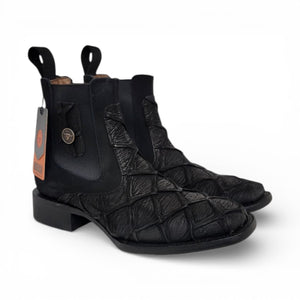 Hooch Men's Pirarucu Leather Print Square Toe Boot, Black