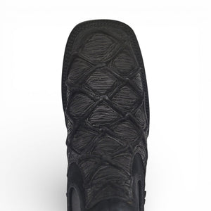 Hooch Men's Pirarucu Leather Print Square Toe Boot, Black