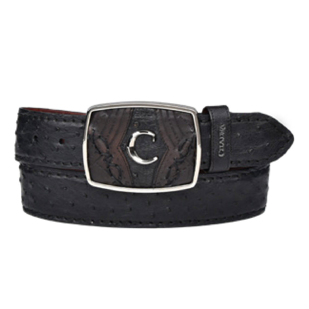 Cuadra Men's Ostrich Leather Belt, Black