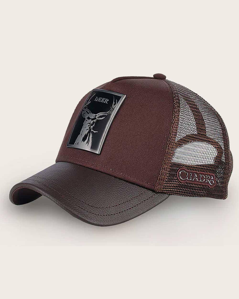 Cuadra Men's Bovine Leather Deer Metal Patch Cap, Brown
