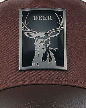 Cuadra Men's Bovine Leather Deer Metal Patch Cap, Brown