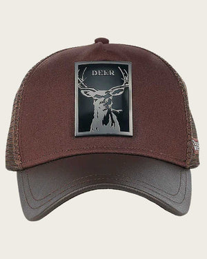 Cuadra Men's Bovine Leather Deer Metal Patch Cap, Brown