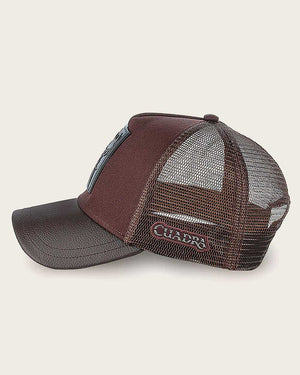 Cuadra Men's Bovine Leather Deer Metal Patch Cap, Brown