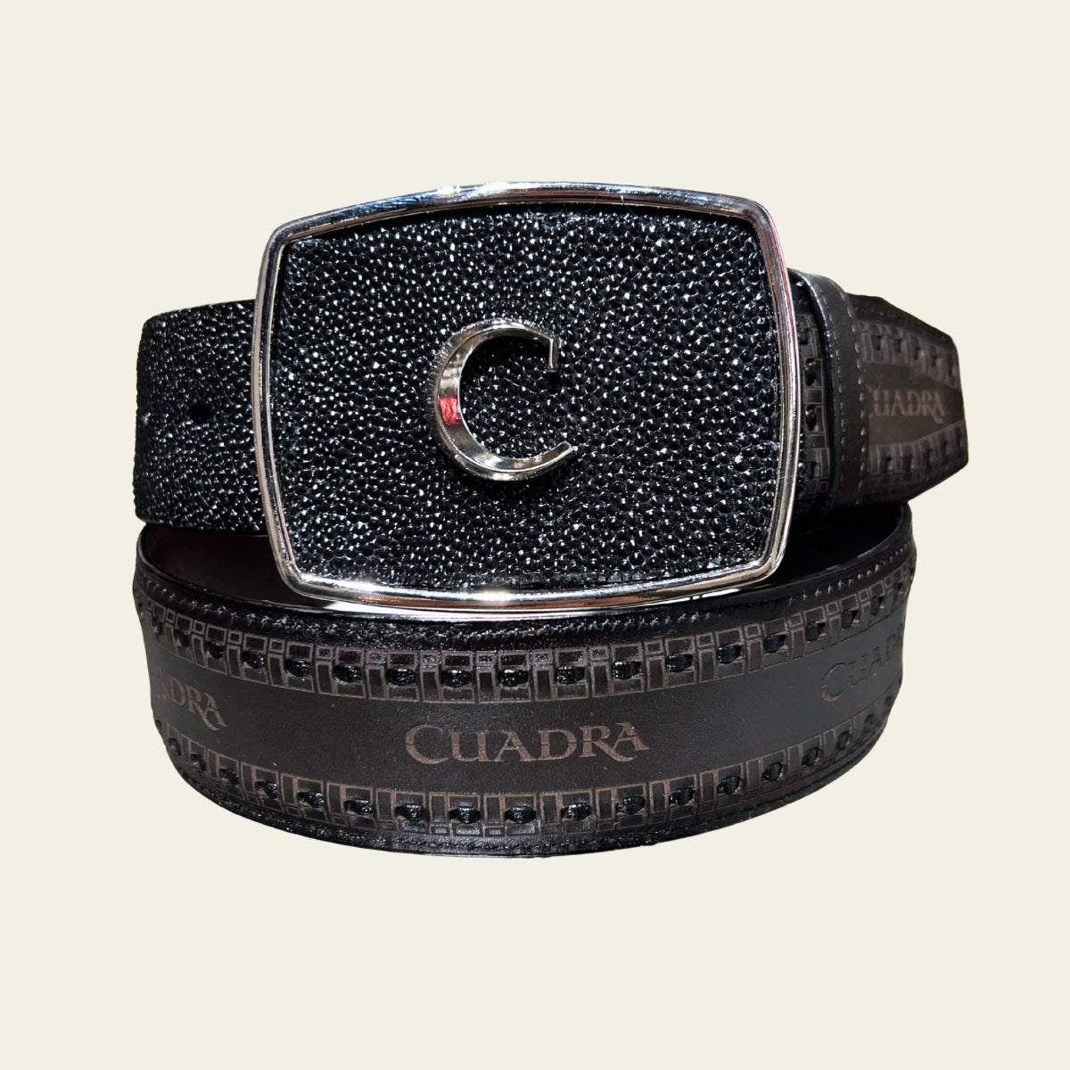 Cuadra Men's Stingray Leather Belt, Black