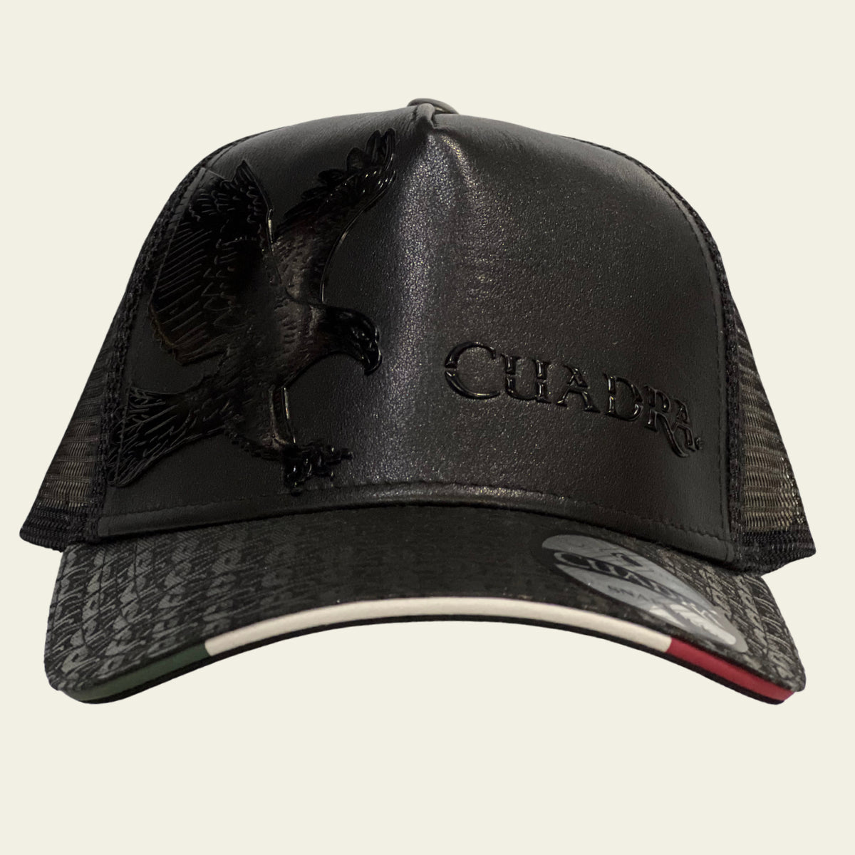 Cuadra Unisex Bovine Leather Oxford Eagle Cap, Black