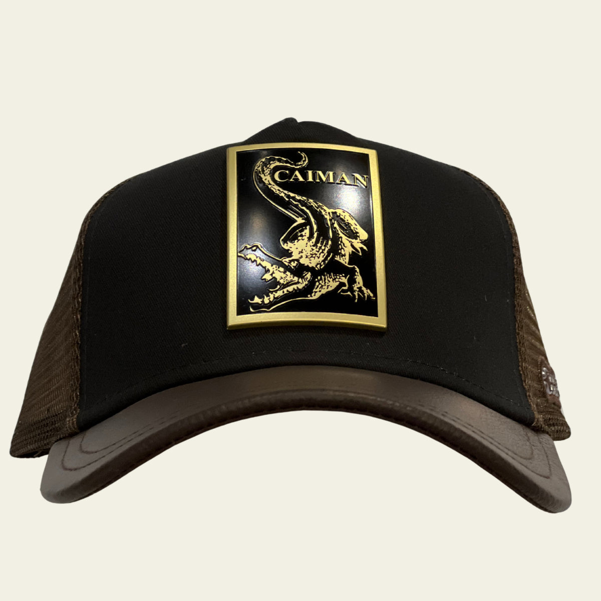 Cuadra Unisex Bovine Leather Caiman Metal Patch Cap, Brown