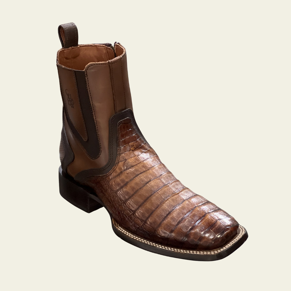 Cuadra Men's Caiman Belly Leather Square Toe Zipper Boot, Honey