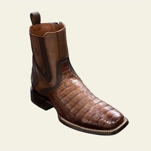 Cuadra Men's Caiman Belly Leather Square Toe Zipper Boot, Honey