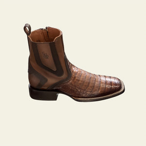 Cuadra Men's Caiman Belly Leather Square Toe Zipper Boot, Honey