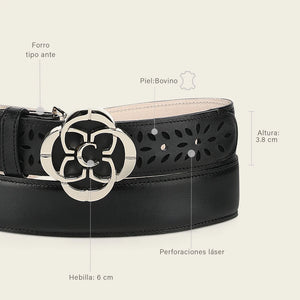 Cuadra Women's Bovine Leather Belt, Black