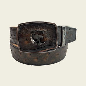 Cuadra Men's Ostrich Leather Belt, Golden