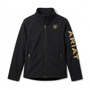 Ariat Youth New Team Softshell Brand Jacket, Black/Gold