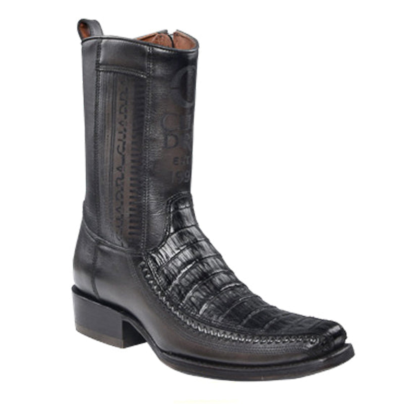 Cuadra Men's Caiman Belly Leather Narrow Square Toe Zipper Boot, Black
