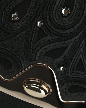 Cuadra Women’s Bovine Leather Clutch with Crystals Shoulder Bag, Black