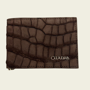 Cuadra Men's Porosus Crocodile & Bovine Leather Cardholder, Brown