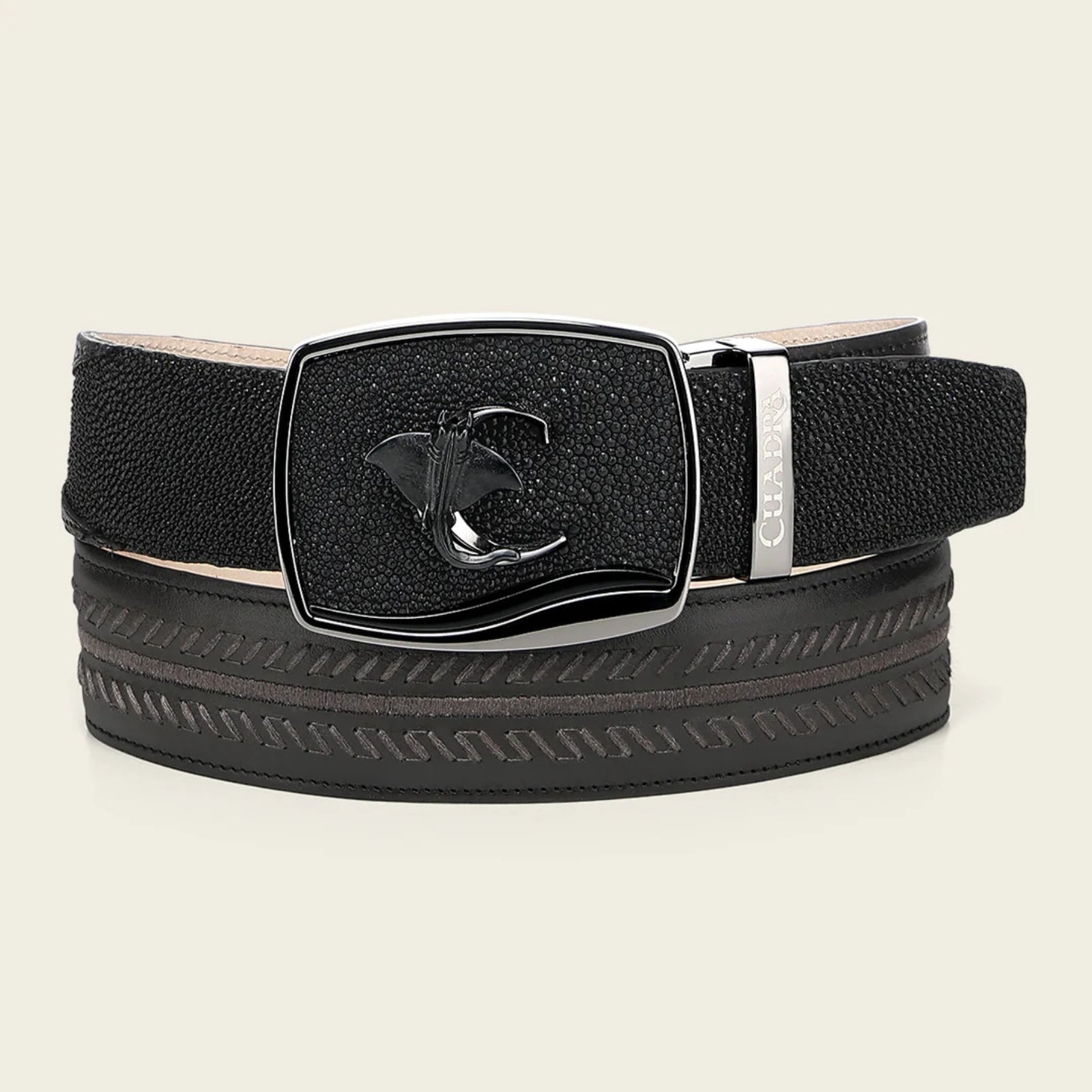 Cuadra Men's Stingray Leather Belt, Black