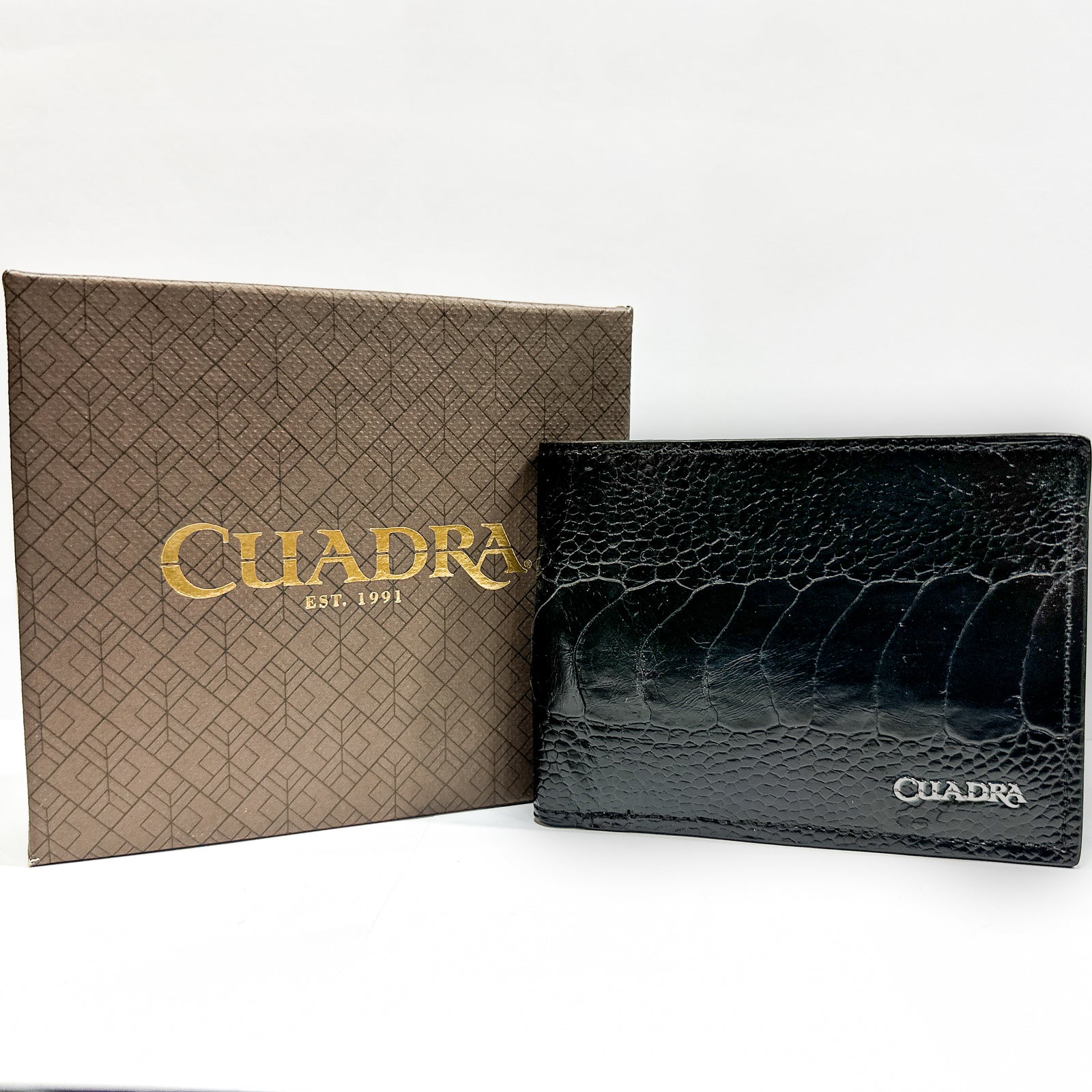 Cuadra Men's Bifold Ostrich Leg Wallet, Black