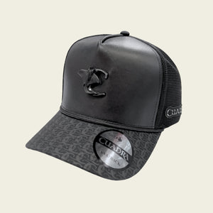 Cuadra Unisex Stingray Emblem Bovine Leather Cap, Black