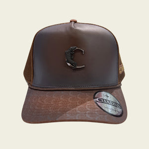 Cuadra Unisex Caiman Emblem Bovine Leather Cap, Brown