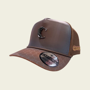 Cuadra Unisex Caiman Emblem Bovine Leather Cap, Brown
