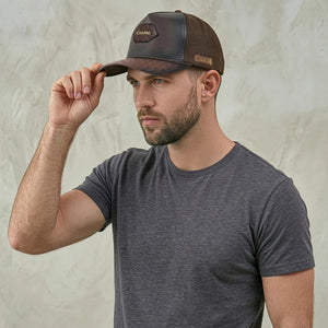 Cuadra Unisex Caiman Leather Patch Cap, Brown