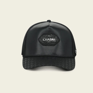 Cuadra Unisex Caiman Leather Patch Cap, Black