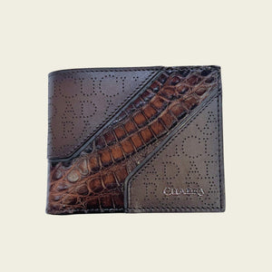 Cuadra Men's Alligator Leather Laser Wallet, Chocolate