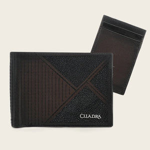 Cuadra Men's Stingray Leather Bifold Wallet, Black