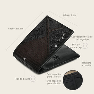 Cuadra Men's Stingray Leather Bifold Wallet, Black