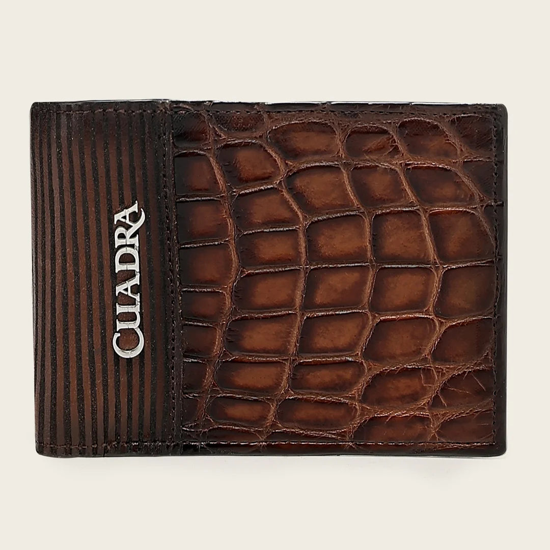 Cuadra Men's Alligator Leather Bifold Wallet, Brown