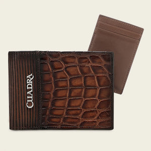Cuadra Men's Alligator Leather Bifold Wallet, Brown