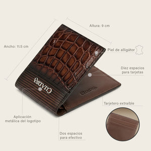 Cuadra Men's Alligator Leather Bifold Wallet, Brown