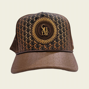 Cuadra Men's Monogram Print & Bovine Leather Cap, Brown