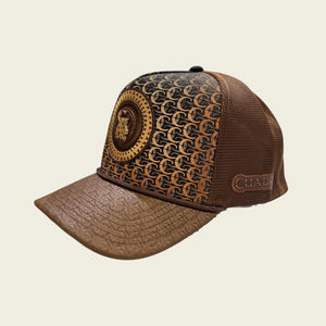 Cuadra Men's Monogram Print & Bovine Leather Cap, Brown