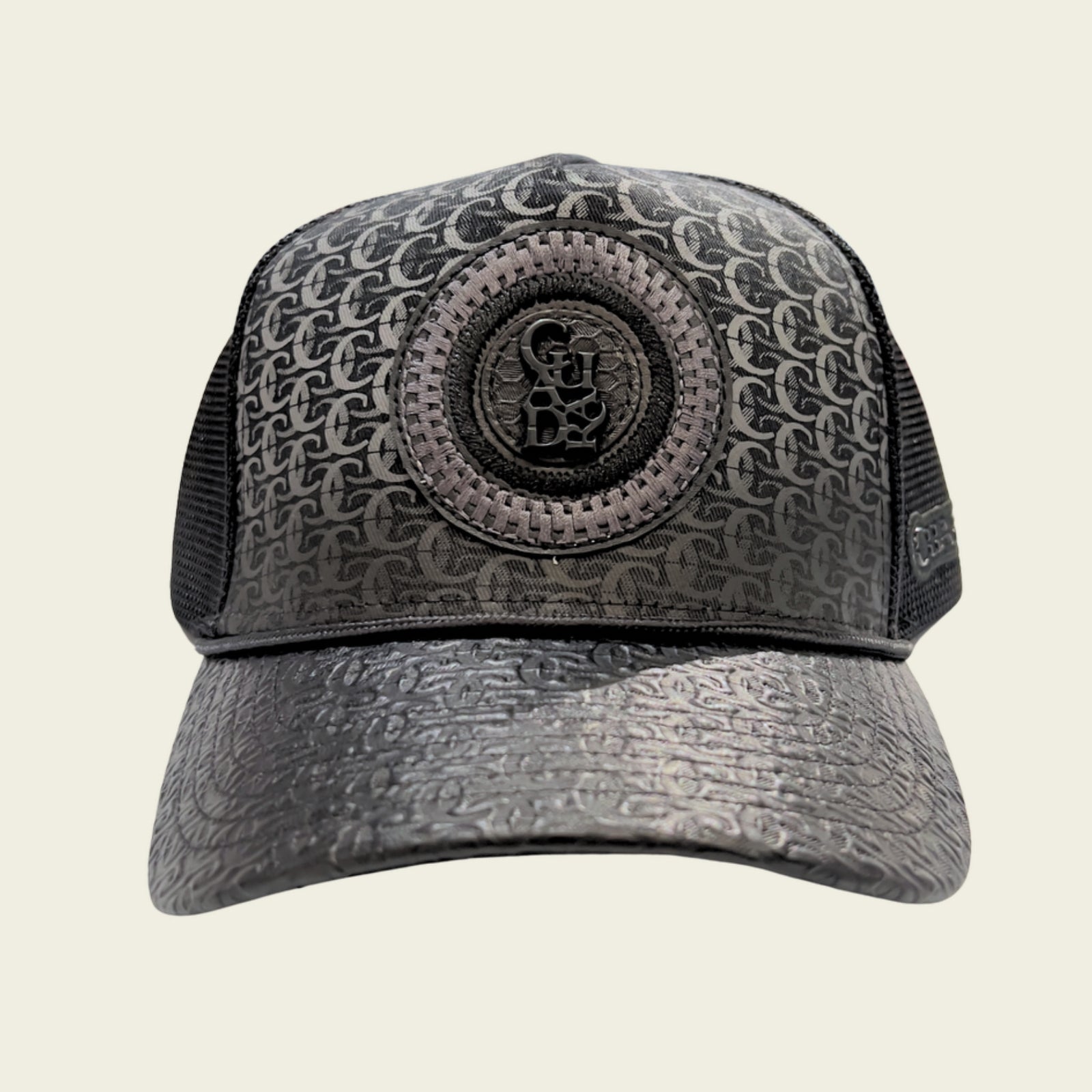 Cuadra Men's Monogram Print & Bovine Leather Cap, Black
