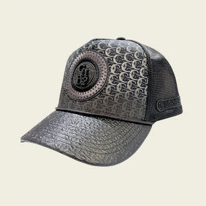 Cuadra Men's Monogram Print & Bovine Leather Cap, Black