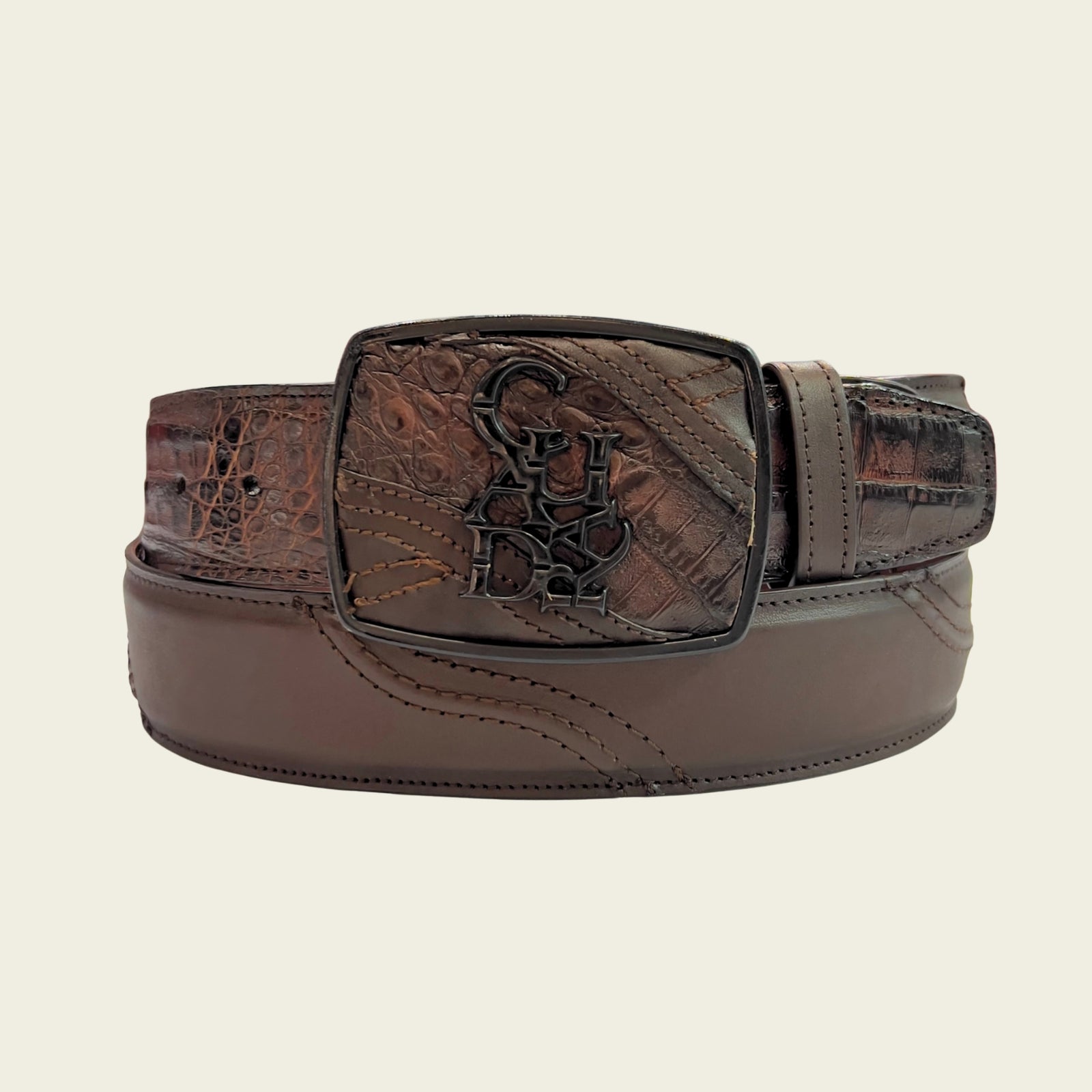 Cuadra Men's Caiman Belly Leather Belt, Paris Cafe
